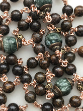 Load image into Gallery viewer, Bronze Franciscan Rosary - Saint Francis - Bronzite - Brown and Green Gemstones - San Damiano Crucifix CeCeAgnes
