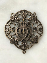 Load image into Gallery viewer, Two Hearts Rosary Center - Bronze or Sterling Silver - Antique Reproduction 1263 CeCeAgnes Rosary Parts
