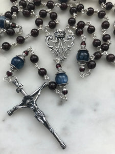 Garnet and Kyanite Gemstone Rosary - Sterling Silver - Reproductions of Antique Medals CeCeAgnes