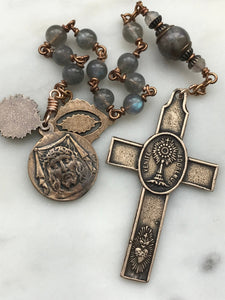 Passion rosary - Labradorite and Bronze - Eucharist - Adoration - Sacred Heart - Immaculate Heart CeCeAgnes