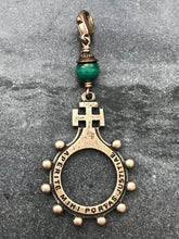 Load image into Gallery viewer, Bag Charm - Rosary Ring Zipper Pull - Finger Rosary - Bronze and Malachite
