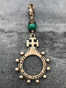 Bag Charm - Rosary Ring Zipper Pull - Finger Rosary - Bronze and Malachite