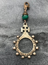 Load image into Gallery viewer, Bag Charm - Rosary Ring Zipper Pull - Finger Rosary - Bronze and Malachite
