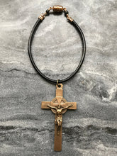 Load image into Gallery viewer, Bronze Crucifix Car Charm: Double Sided Rearview Mirror Medal
