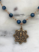 Load image into Gallery viewer, Rosary Necklace- OL of Fatima, Kyanite Gemstones and Bronze
