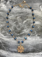 Load image into Gallery viewer, Rosary Necklace- OL of Fatima, Kyanite Gemstones and Bronze
