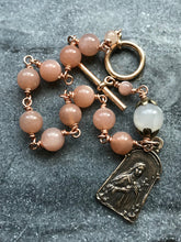 Load image into Gallery viewer, Orange Moonstone Rosary Bracelet - Saint Therese - Solid Bronze
