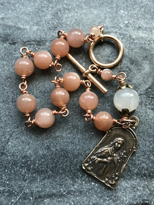 Orange Moonstone Rosary Bracelet - Saint Therese - Solid Bronze