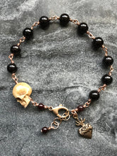 Load image into Gallery viewer, Memento Mori Rosary Bracelet - Sacred Heart  - Solid Bronze and Garnet
