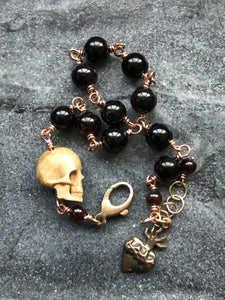 Memento Mori Rosary Bracelet - Sacred Heart  - Solid Bronze and Garnet