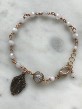 Load image into Gallery viewer, Moonstone Rosary Bracelet - Miraculous Medal - Solid Bronze
