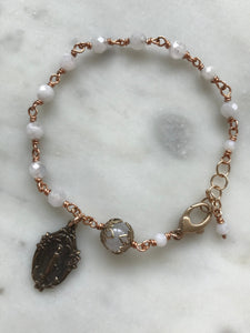 Moonstone Rosary Bracelet - Miraculous Medal - Solid Bronze