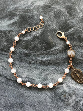 Load image into Gallery viewer, Moonstone Rosary Bracelet - Miraculous Medal - Solid Bronze
