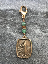 Load image into Gallery viewer, Bag Charm - Saint Francis Zipper Pull - Bronze and Emerald
