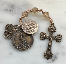 Load image into Gallery viewer, Archangel Chaplet - Bronze and Crystal Three Hail Mary Rosary
