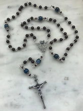 Load image into Gallery viewer, Garnet and Kyanite Gemstone Rosary - Sterling Silver - Reproductions of Antique Medals CeCeAgnes
