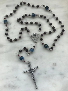 Garnet and Kyanite Gemstone Rosary - Sterling Silver - Reproductions of Antique Medals CeCeAgnes