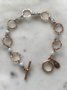 Aquamarine and Bronze Bracelet - Jesus and Mary