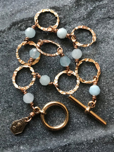 Aquamarine and Bronze Bracelet - Jesus and Mary