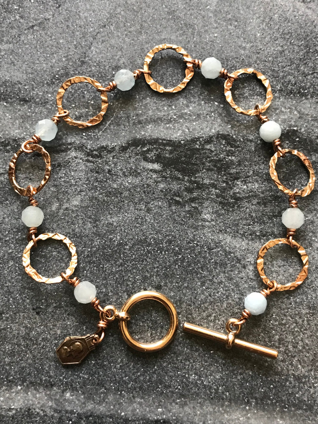 Aquamarine and Bronze Bracelet - Jesus and Mary