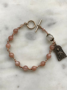 Orange Moonstone Rosary Bracelet - Saint Therese - Solid Bronze