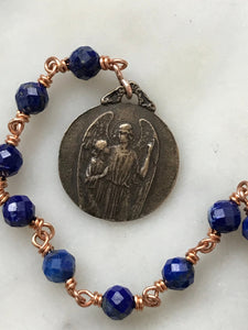 Tiny Tenner - Guardian Angel Pocket Rosary - Bronze and Lapis CeCeAgnes