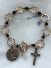 Load image into Gallery viewer, Black Tourmaline and Bronze Bracelet - Saint Benedict and Saint Michael
