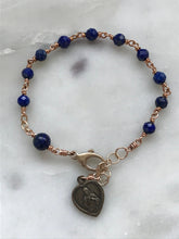 Load image into Gallery viewer, Lapis and Bronze Scapular Bracelet - Jesus and Mary
