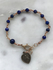 Lapis and Bronze Scapular Bracelet - Jesus and Mary