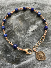 Load image into Gallery viewer, Lapis and Bronze Scapular Bracelet - Jesus and Mary
