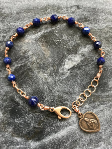 Lapis and Bronze Scapular Bracelet - Jesus and Mary