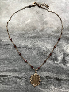 Divine Mercy Necklace - Solid Bronze and Garnet