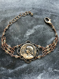 Saint Joan of Arc Bracelet - Solid Bronze and Citrine