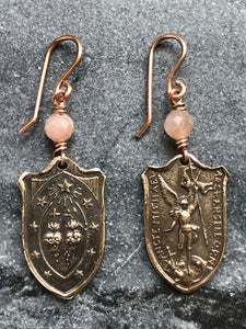 Saint Michael Twin Hearts Bronze Earrings