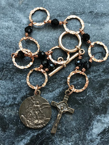 Black Tourmaline and Bronze Bracelet - Saint Benedict and Saint Michael