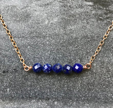 Load image into Gallery viewer, Beaded Bar Necklace - Solid Bronze - Lapis Lazuli
