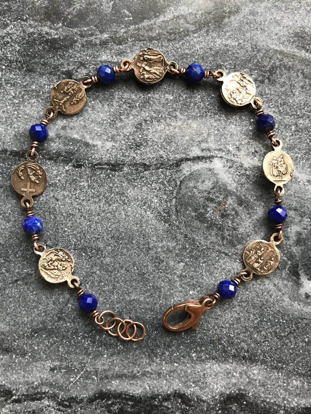 OL of Sorrows Bronze Rosary Bracelet - Lapis Lazuli Gemstones