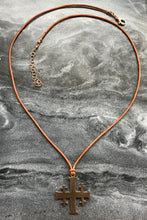 Load image into Gallery viewer, Jerusalem Cross Solid Bronze and Leather Necklace
