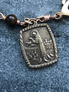 Memento Mori Rosary Bracelet - Saint Francis  - Solid Bronze and Bronzite