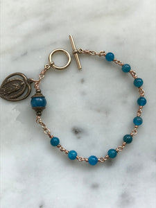 Our Lady of Guadalupe Apatite and Bronze Rosary Bracelet