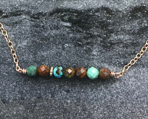 Beaded Bar Necklace - Solid Bronze - Hubei Turquoise