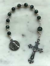 Load image into Gallery viewer, Saint Joan of Arc Rosary: Sterling Silver, Seraphinite Gemstones, Lilies Crucifix
