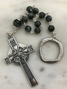 Celtic Penal Rosary - Sterling Silver and Seraphinite Gemstones - Beautiful Celtic Cross - Single Decade Rosary CeCeAgnes