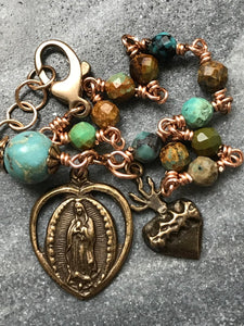 Our Lady of Guadalupe Turquoise and Bronze Rosary Bracelet -Sacred Heart