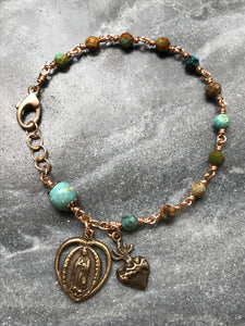 Our Lady of Guadalupe Turquoise and Bronze Rosary Bracelet -Sacred Heart