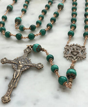 Load image into Gallery viewer, Beautiful Green Malachite Rosary - Bronze - Sacred Heart - CeCeAgnes
