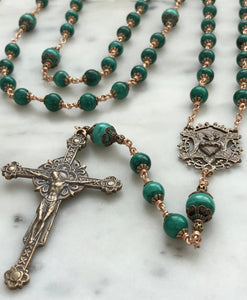 Beautiful Green Malachite Rosary - Bronze - Sacred Heart - CeCeAgnes