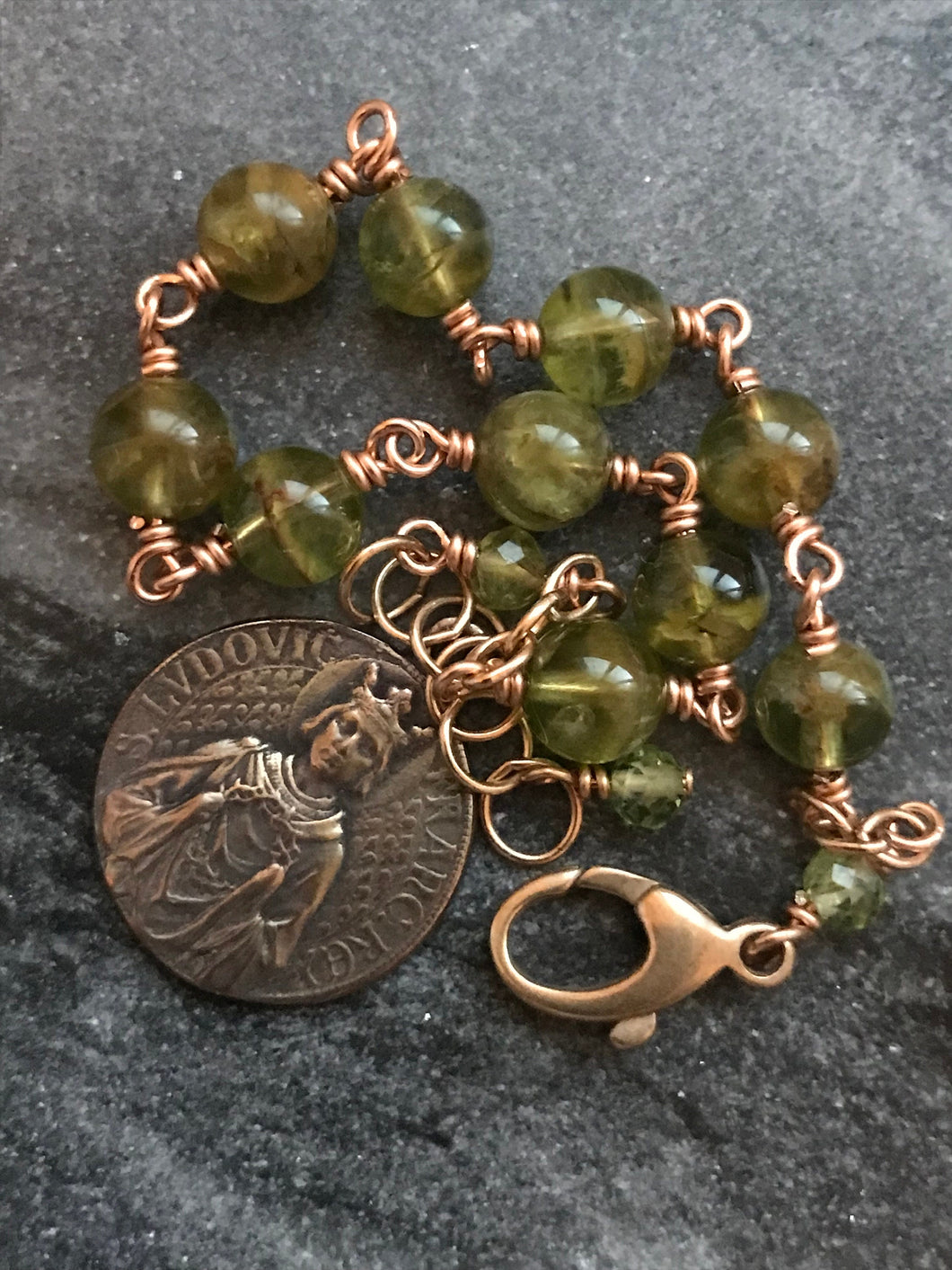 Peridot Rosary Bracelet - August Birthstone and Saint Louis King of France