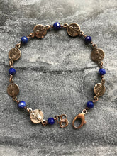 Load image into Gallery viewer, OL of Sorrows Bronze Rosary Bracelet - Lapis Lazuli Gemstones
