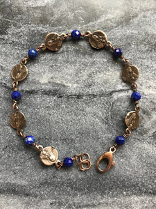 OL of Sorrows Bronze Rosary Bracelet - Lapis Lazuli Gemstones